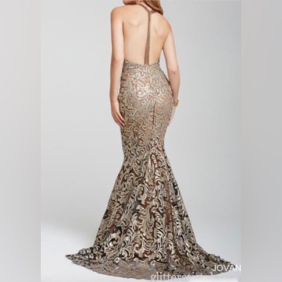 Jovani Dresses & Skirts - Jovani Project Runway Bronze Sequin Crystal Lace Formal Prom Gown